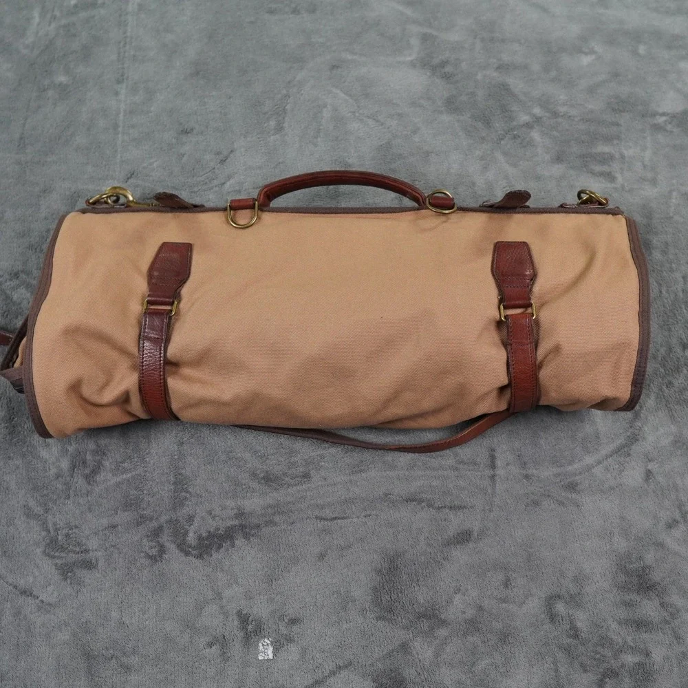 Duluth Trading 1 Night Stand Rolled Bag Tan Leather Canvas Suit Shoes Shaving